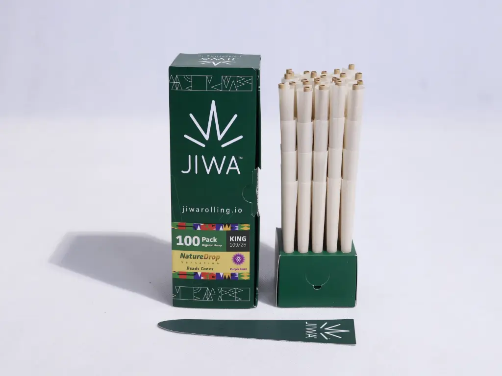 Jiwarolling King Size Slow Burn Unbleached Preroll Paper NatureDrop Grape Beads - 100 pack