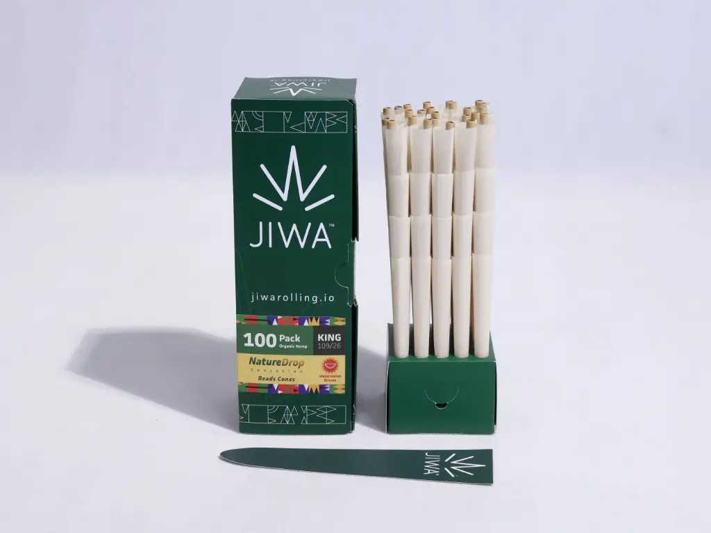 Jiwarolling - King Size Slow Burn Unbleached Preroll Paper with natureDrop Watermelon Beads 100 pack